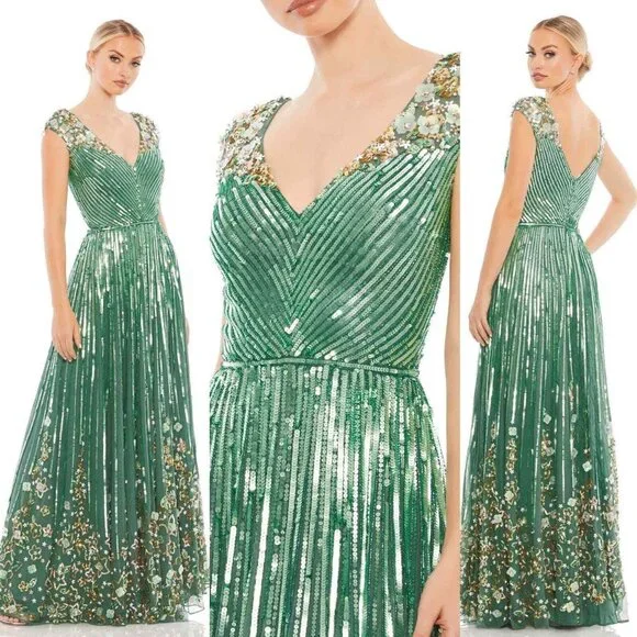 NWT Mac Duggal Sequin & Floral Embellished Evening Gown Sage Green‎ SZ 12 5223 - Picture 12 of 13